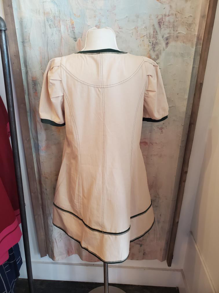 Taupe Olive Trim Zip Front Dress with Pockets