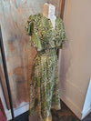 Flutter Sleeve Green Print tiered Dress