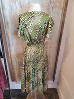 Flutter Sleeve Green Print tiered Dress