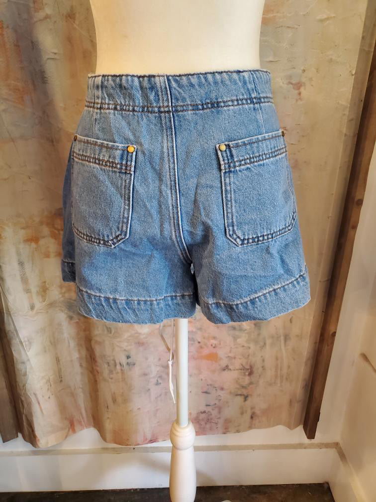 Suede Lace Up Front Denim Shorts