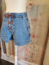 Suede Lace Up Front Denim Shorts