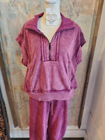 Washed Plum Zip Up Top