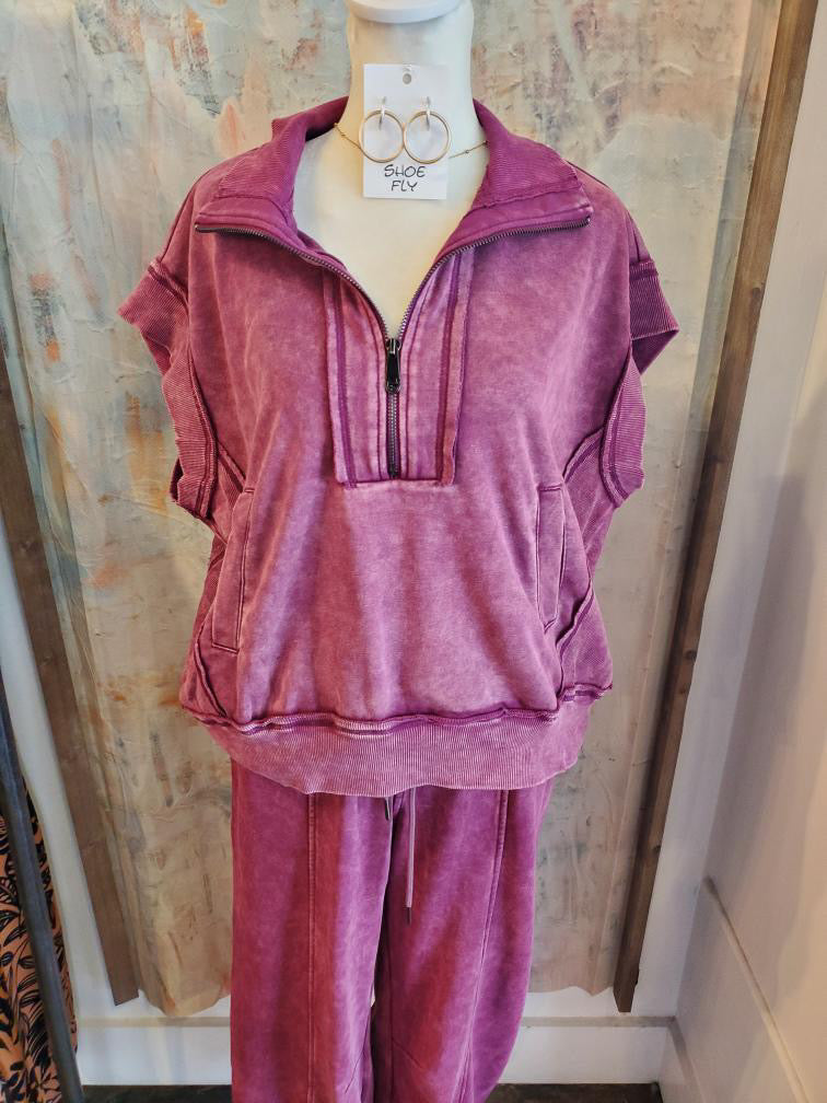 Washed Plum Zip Up Top