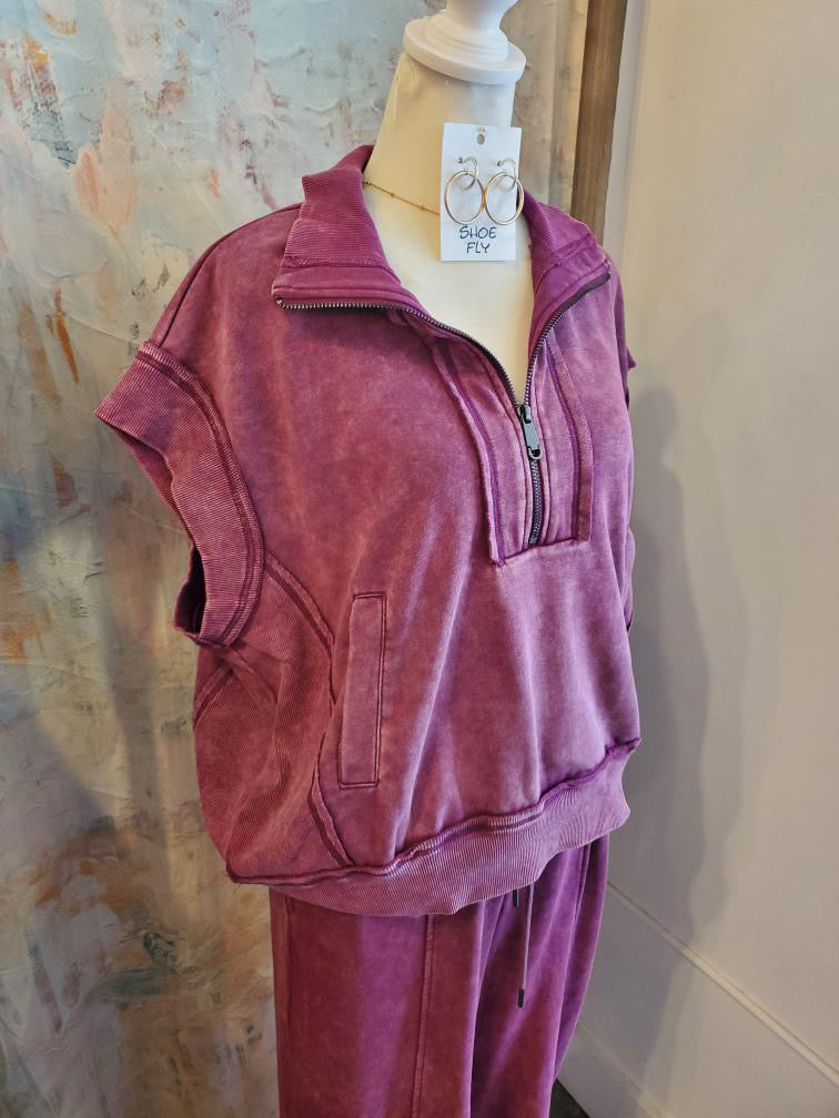 Washed Plum Zip Up Top