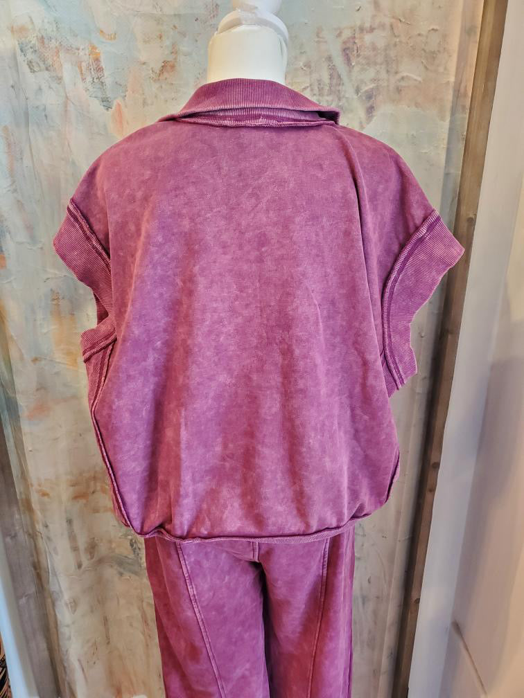 Washed Plum Zip Up Top