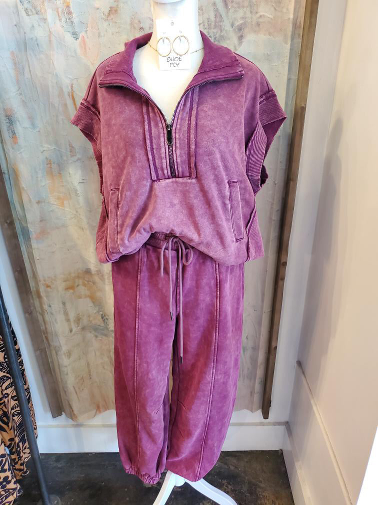 Washed Plum Jogger Pants with Pockets