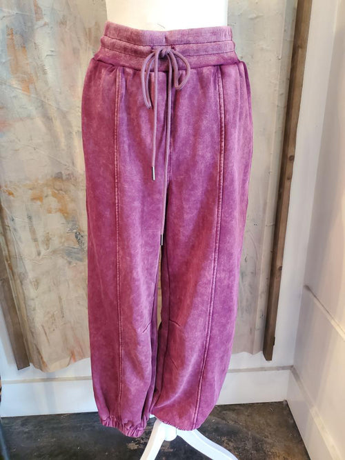 Washed Plum Jogger Pants with Pockets