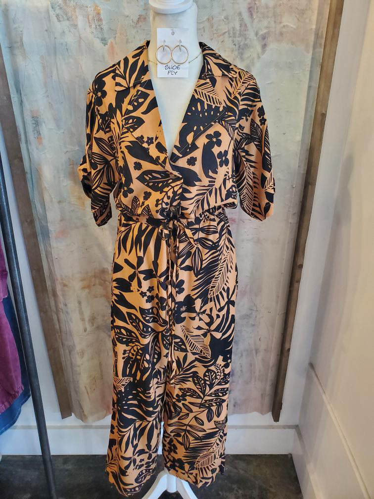 Tie Waist Print Jumpsuit
