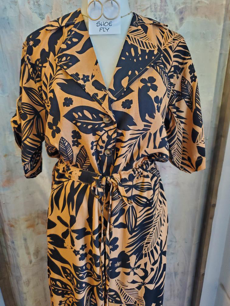 Tie Waist Print Jumpsuit