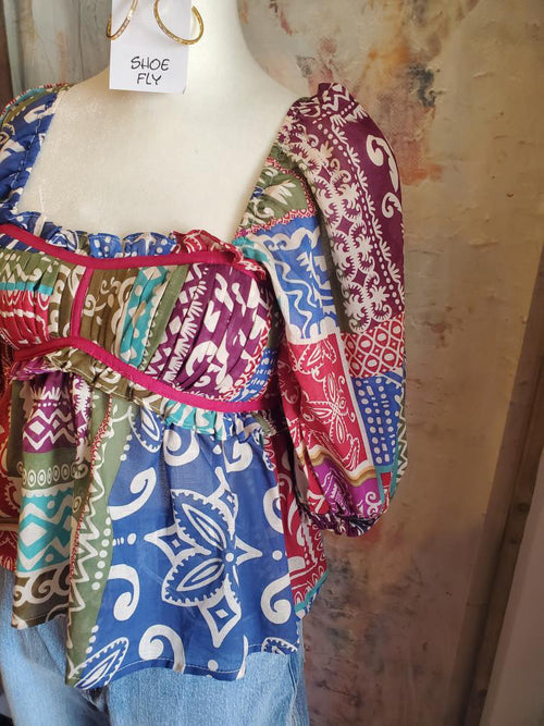 Border Print Short Sleeve Top