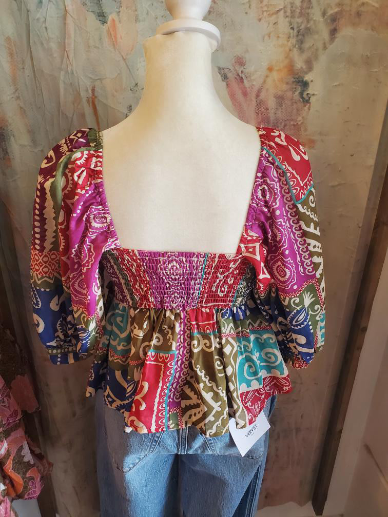 Border Print Short Sleeve Top