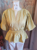 Check Puff Sleeve Blouse