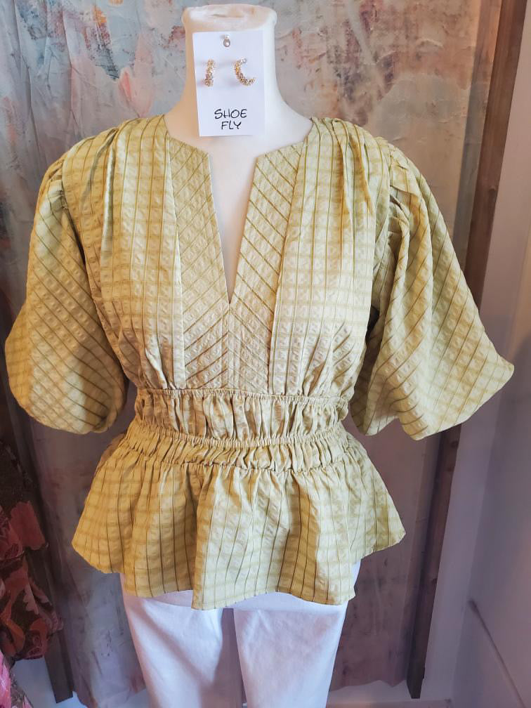 Check Puff Sleeve Blouse