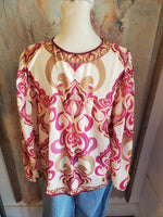 Print Long Sleeve Tie Front Top