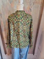 Olive Print Button Front Top