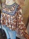 Navy Print Round Neck Top