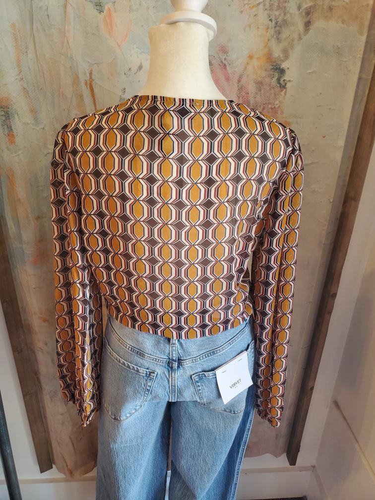 Tie Front Sheer Long Sleeve Top