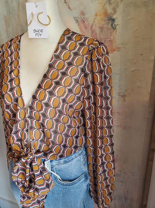 Tie Front Sheer Long Sleeve Top