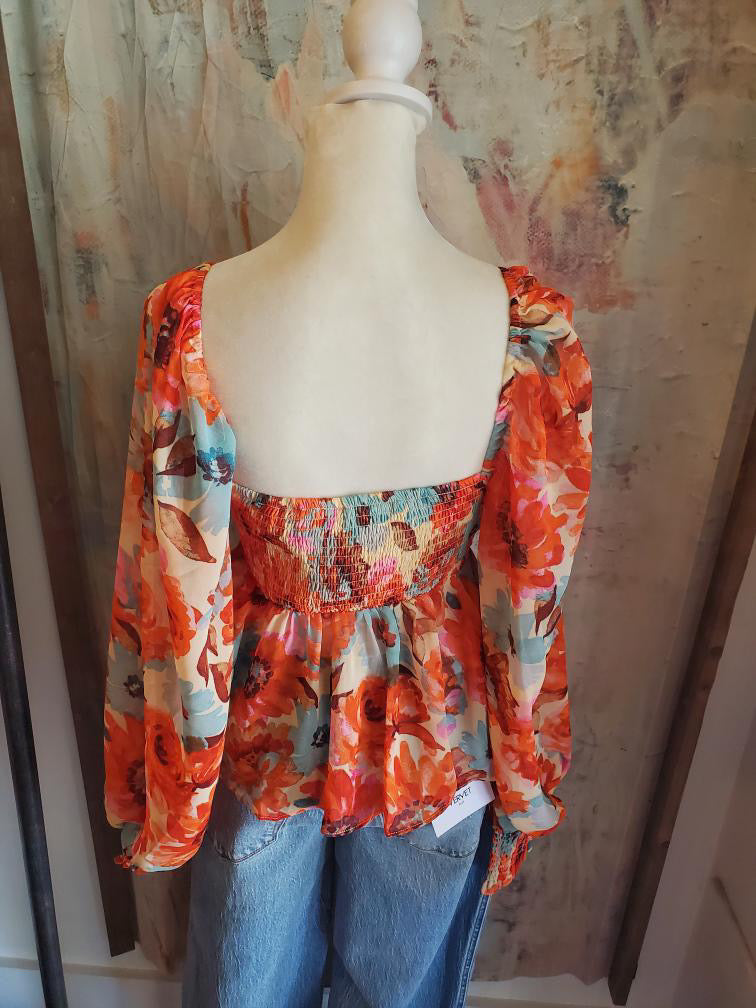 Autumn Garden Sheer Tie Front Top