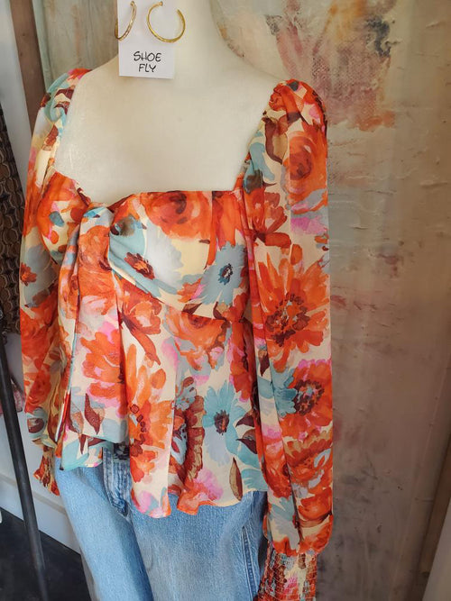 Autumn Garden Sheer Tie Front Top