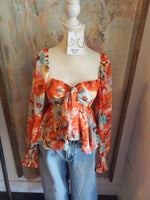 Autumn Garden Sheer Tie Front Top