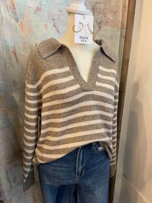 Toffee/Cream Stripe Sweater Top
