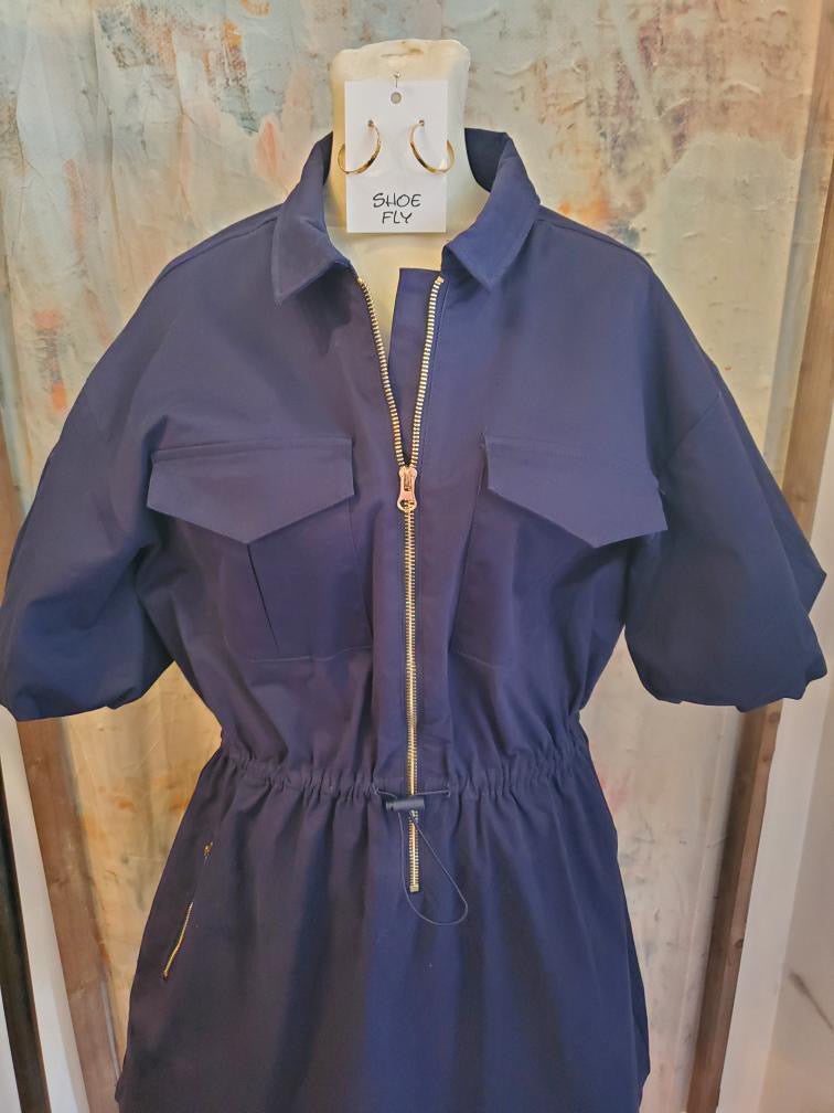Puff Sleeve Half Zip Dress
