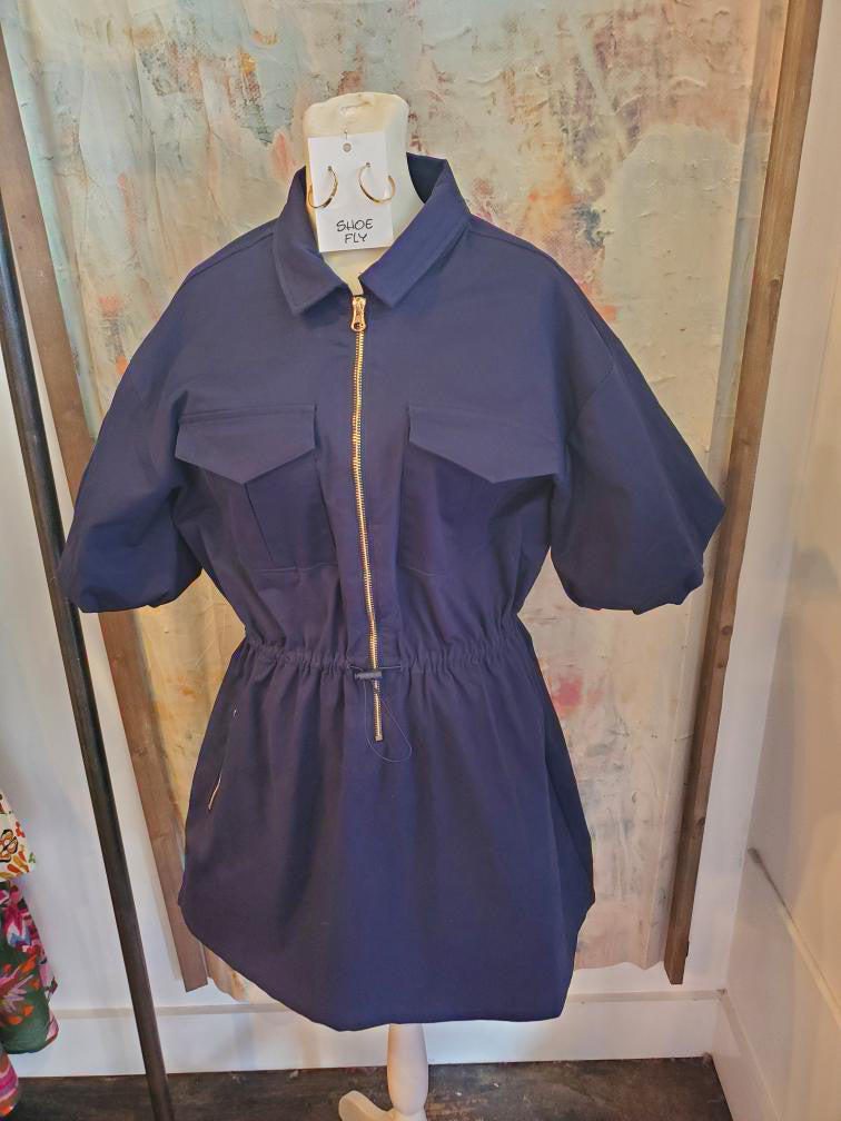 Puff Sleeve Half Zip Dress