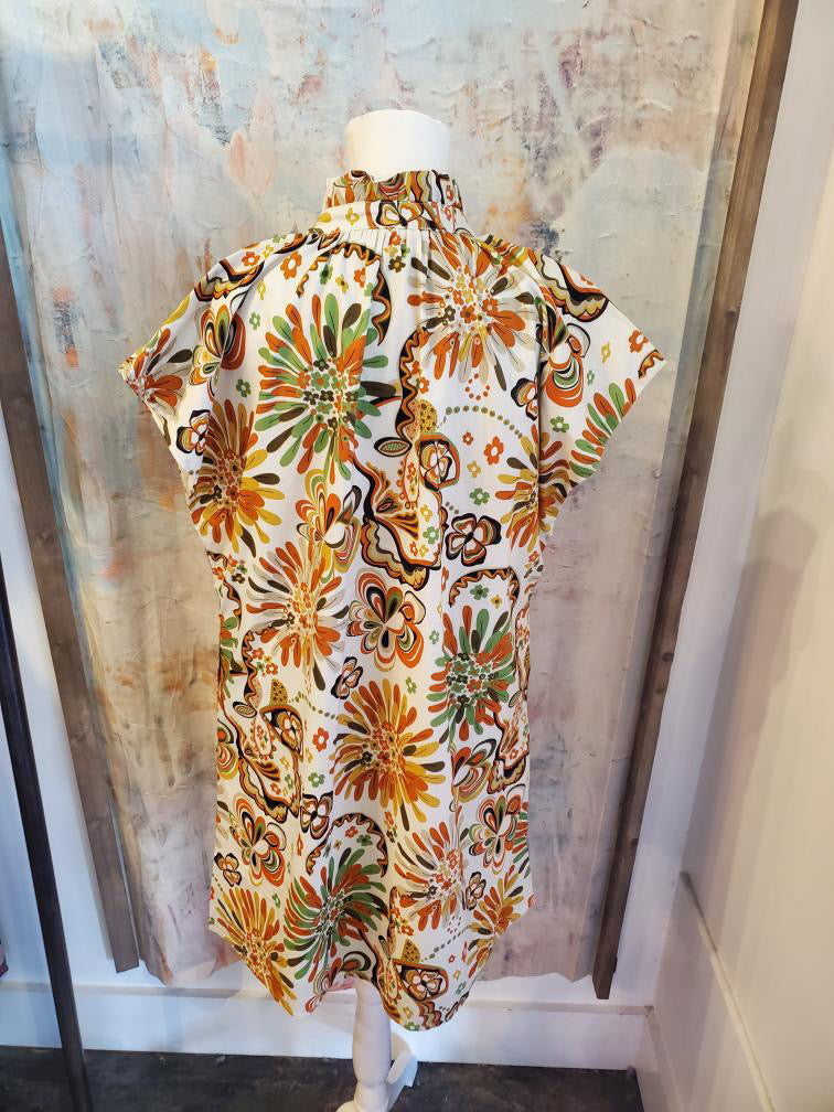 Flower Print Shift Dress with Pockets