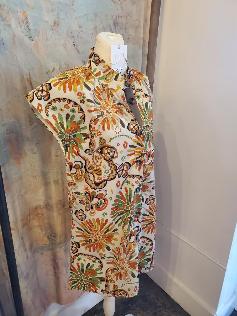 Flower Print Shift Dress with Pockets