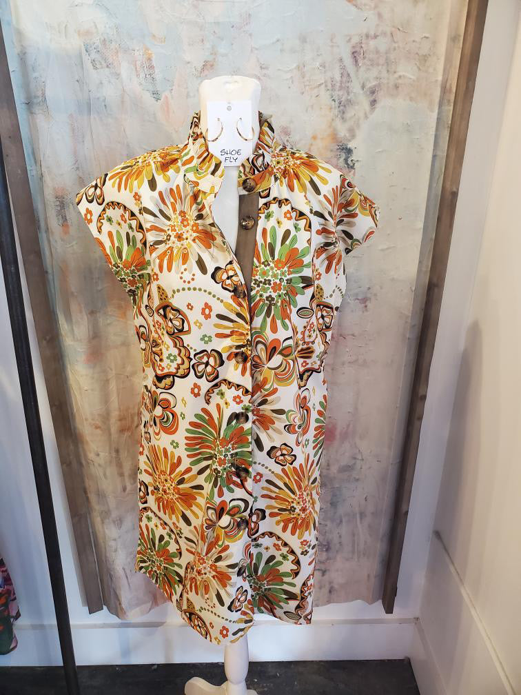 Flower Print Shift Dress with Pockets