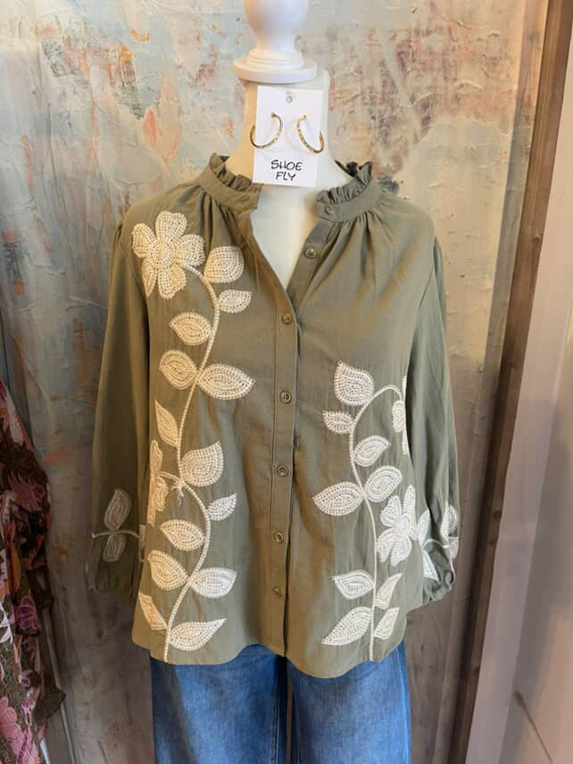 Embroidery Detail Button Down Top