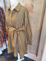 Pleat Eyelet Detail Dress with Tie