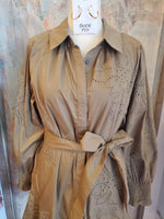 Pleat Eyelet Detail Dress with Tie