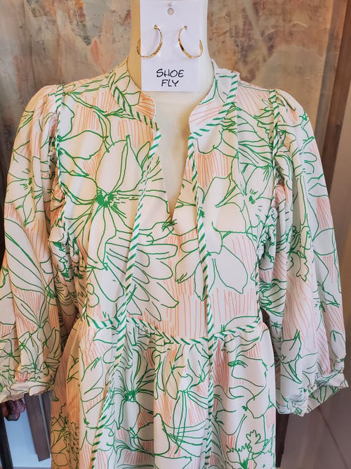 3/4 Flower Print Dress