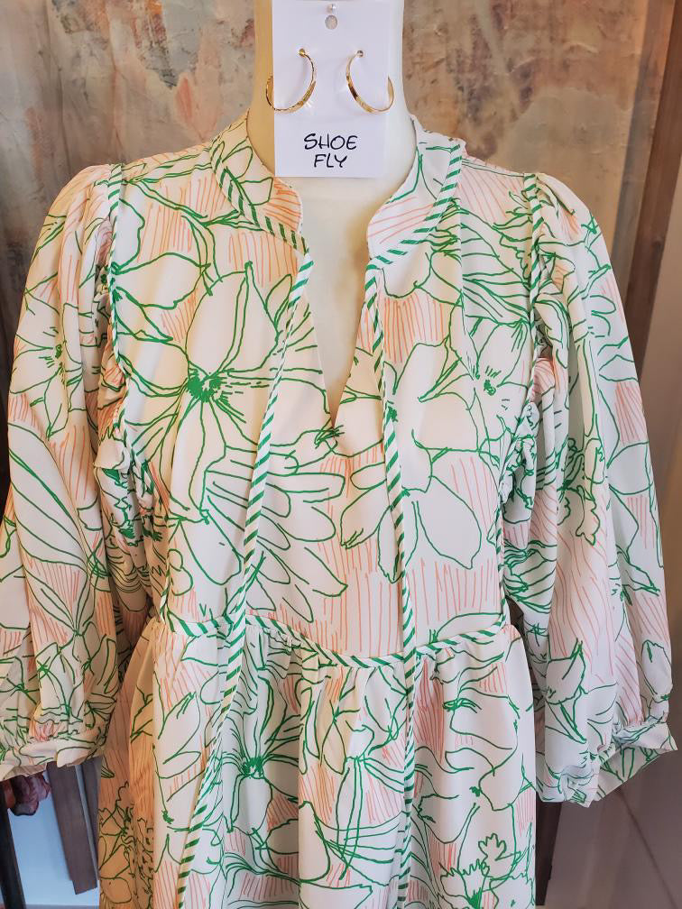 3/4 Flower Print Dress