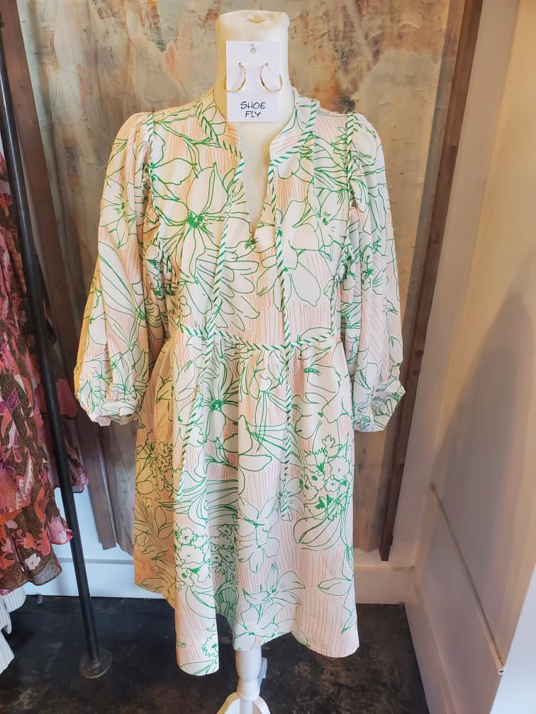 3/4 Flower Print Dress
