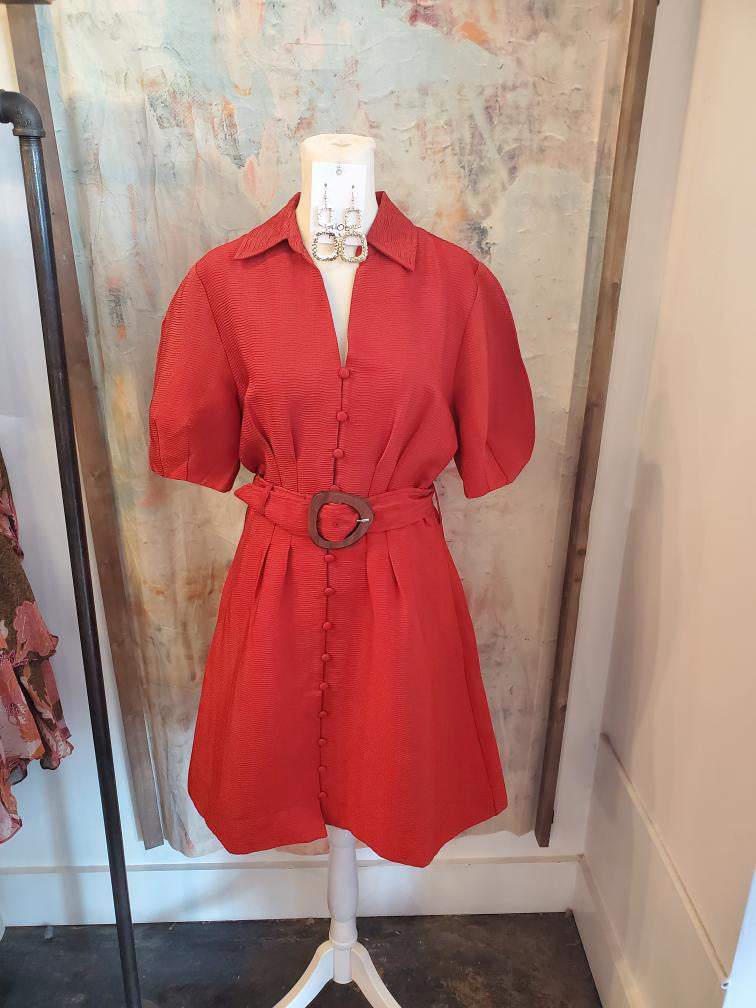 Shirt Collar Dress with Tie