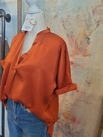 Cuff Short Sleeve  V Neck Top