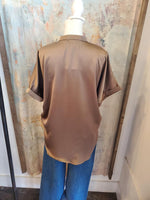Cuff Short Sleeve  V Neck Top
