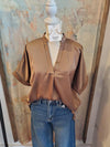 Cuff Short Sleeve  V Neck Top