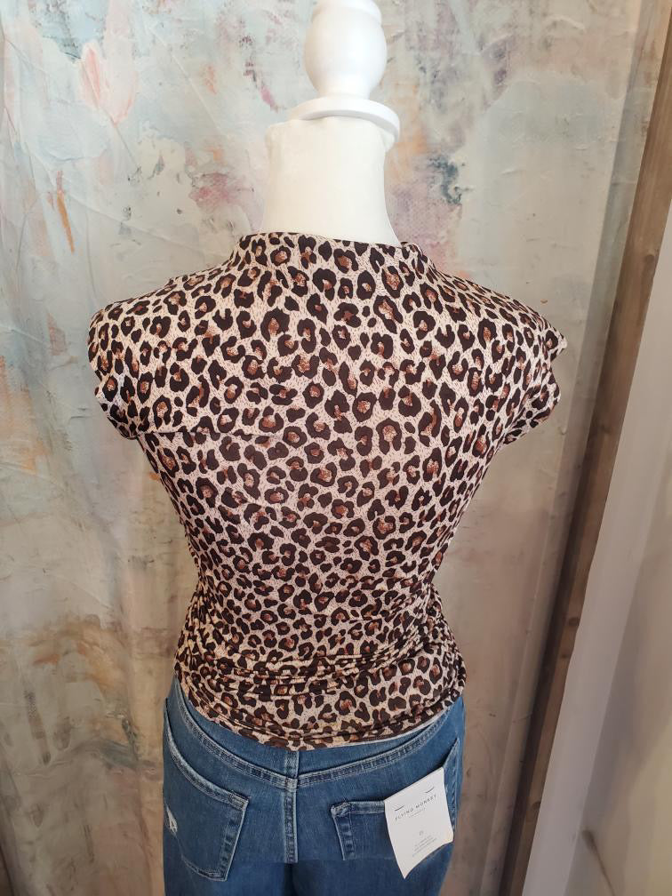 Leopard Print Mock Neck Knit Top