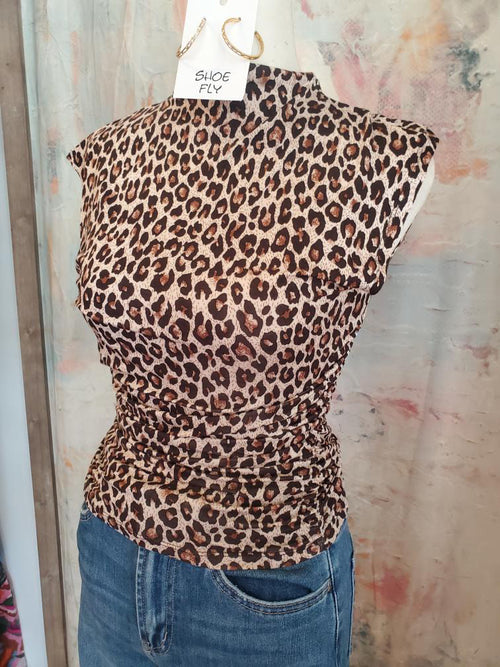 Leopard Print Mock Neck Knit Top