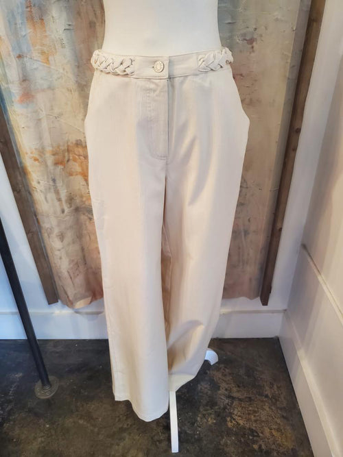 Braided Detail Waist Cream Pants
