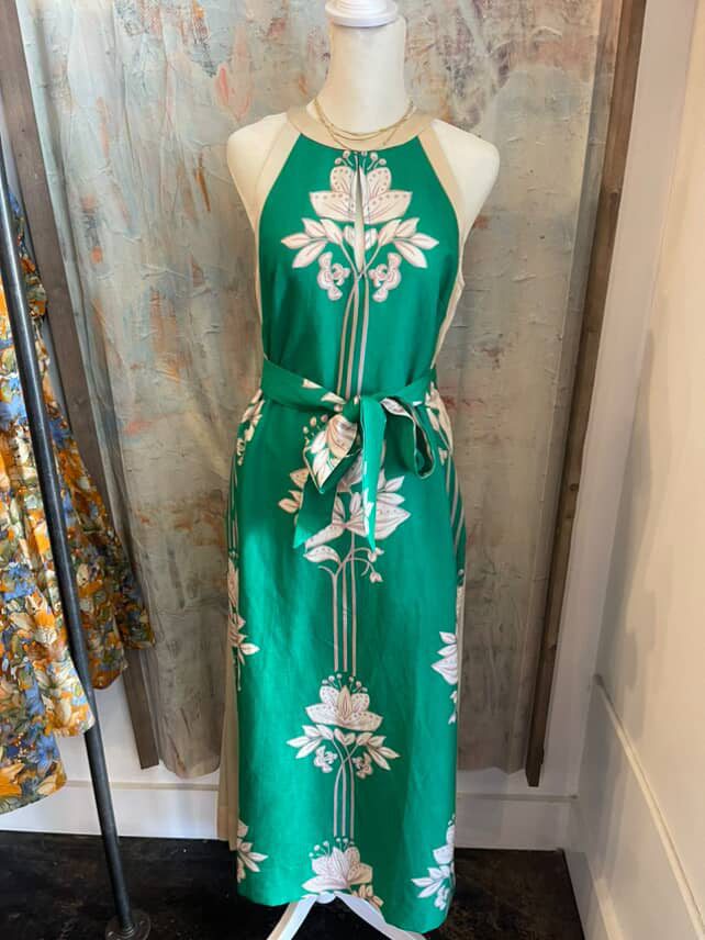Floral Print Halter Neck Midi Dress