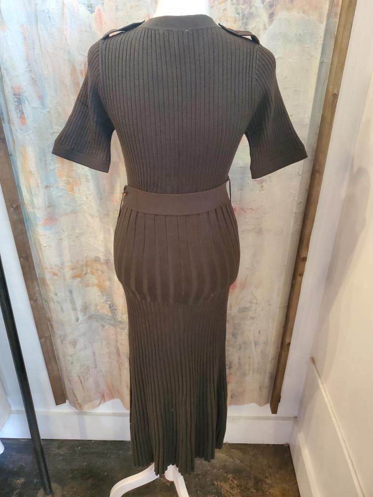 Ribbed Sweater Dress with Belt