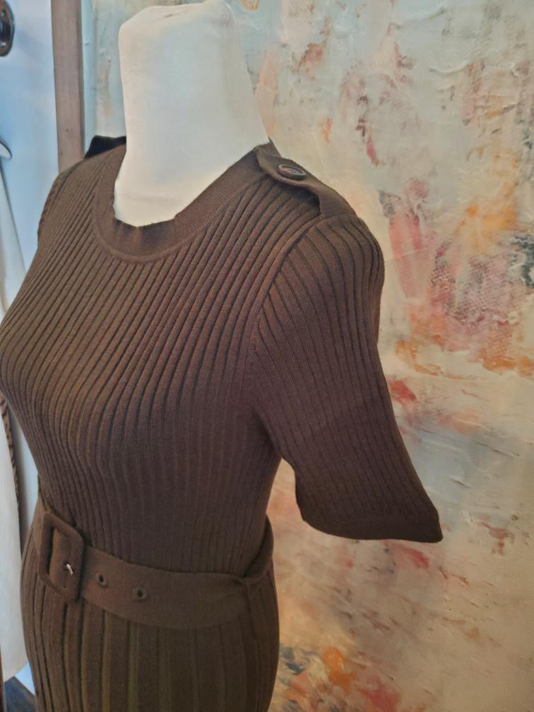 Ribbed Sweater Dress with Belt