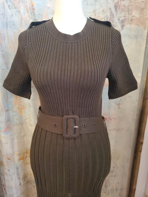 Ribbed Sweater Dress with Belt