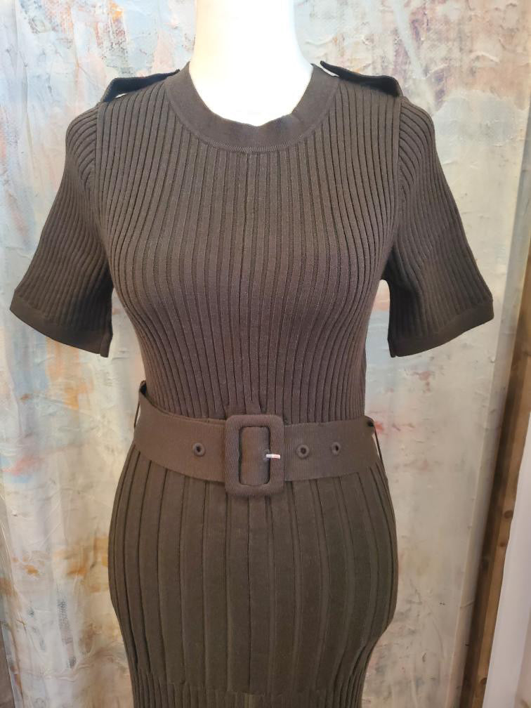 Ribbed Sweater Dress with Belt