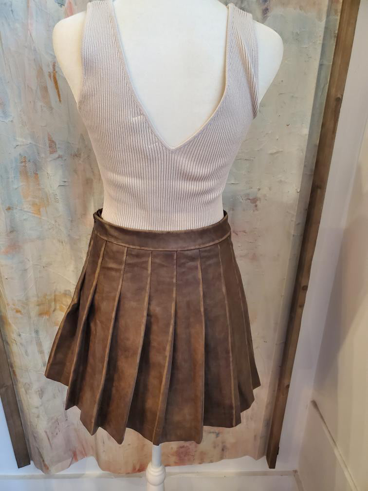Faux Leather Pleat Skirt